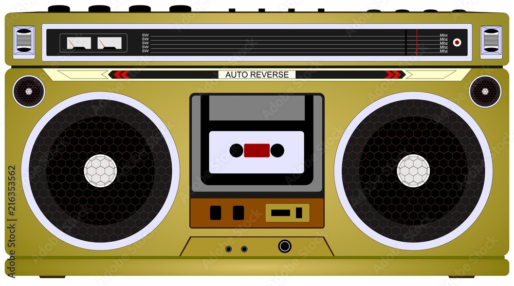 Tape audio cassette vintage music player, boom box vector illustration  Stock Vector | Adobe Stock
