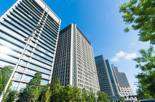 東京風景　丸の内　高層ビル群　青空と緑 © oka