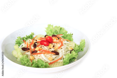 green salad plate fresh vegetable border on white background