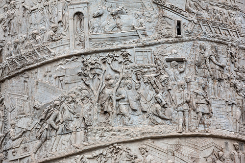 Detail from Trajan's column in Rome, which was built by the emperor Trajan to commemorate his victory over the Dacians photo