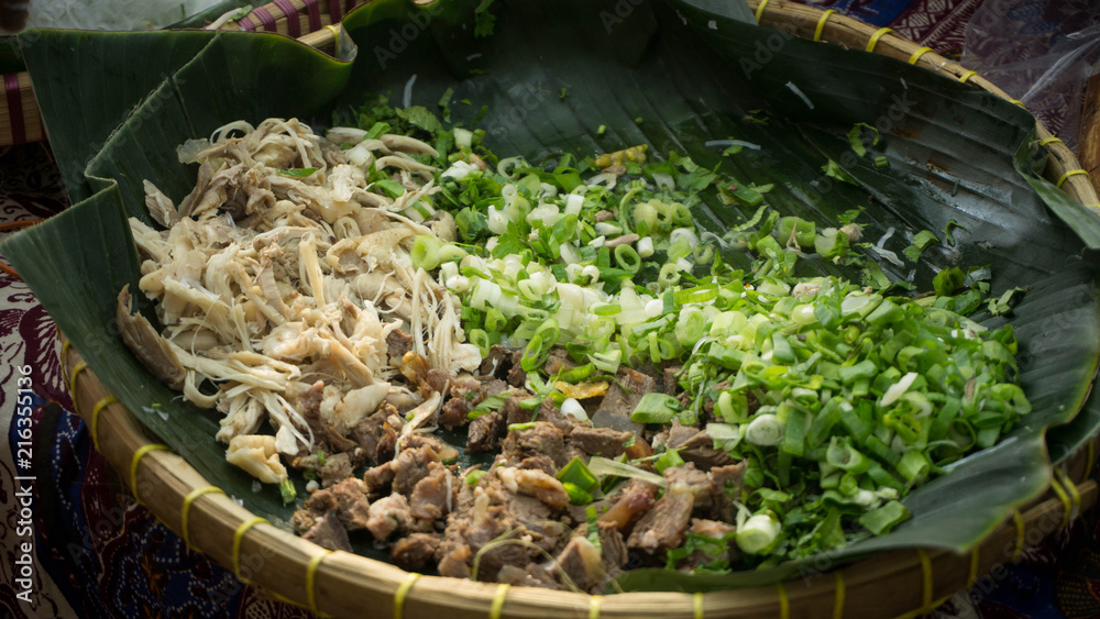 A preparation for traditional meat soup from Indonesia called soto