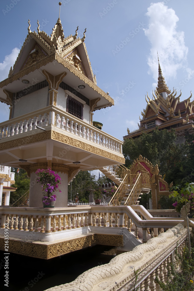 Battambang Cambodia, ornamental stupa in garden of unidentified wat