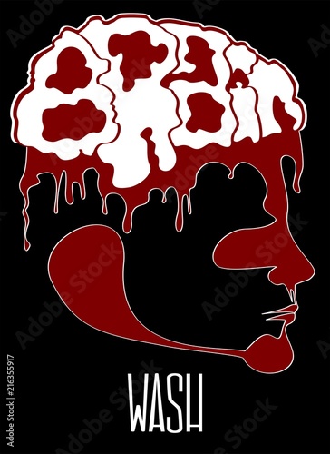 Brain wash Illustration from text typograhy image transform into silhouette side view face or head