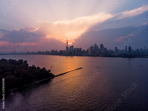 Canvas Print Aerial of Toronto Skyline during Sunset from Waterfront