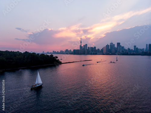 Photography Aerial of Toronto Skyline during Sunset from Waterfront