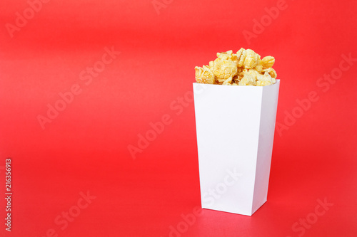 popcorn white box on red background