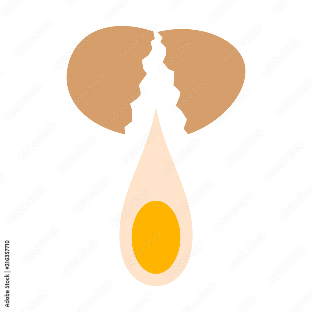 Cracking an egg in half to let the yolk drop flat vector color icon for