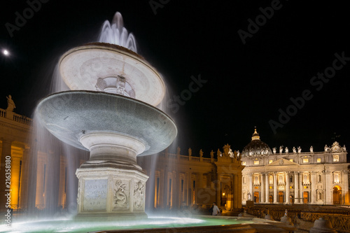 Night shot of Bernini's fountain and the Basilica at St Peter's piazza in Rome