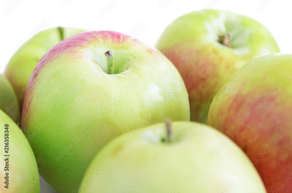 Green apples on a white background with a shadow (3). Green apples on a white background with a shadow (3).