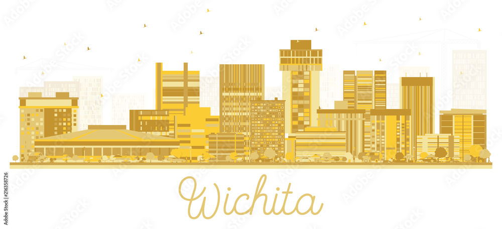 Wichita Kansas City Skyline Golden Silhouette.