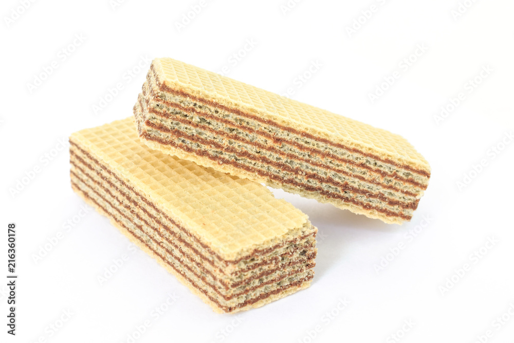 wafer chocolate dessert on white background