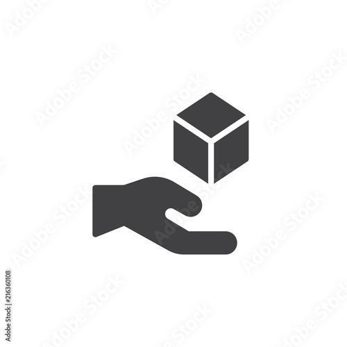 Cube levitating above hand vector icon. filled flat sign for mobile concept and web design. Magic trick simple solid icon. Symbol, logo illustration. Pixel perfect vector graphics