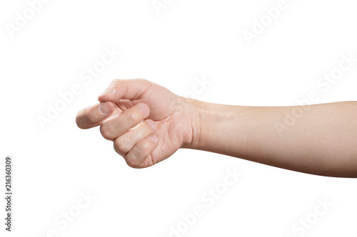 Fotografie Knocking or holding something male hand, isolated on white background