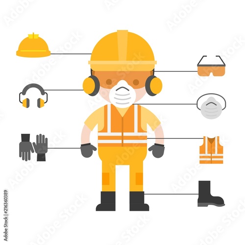 industrial security and protective equipment for worker illustration, flat design