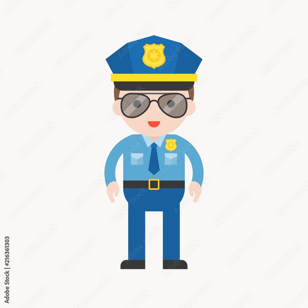 cute policeman character, professional set, flat design