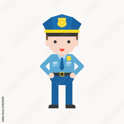 cute policeman character, professional set, flat design