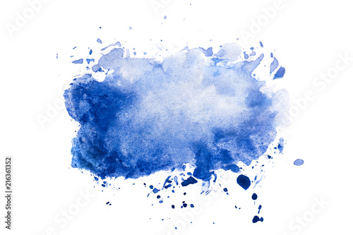 Abstract blue watercolor background, isolated on white paper - for design