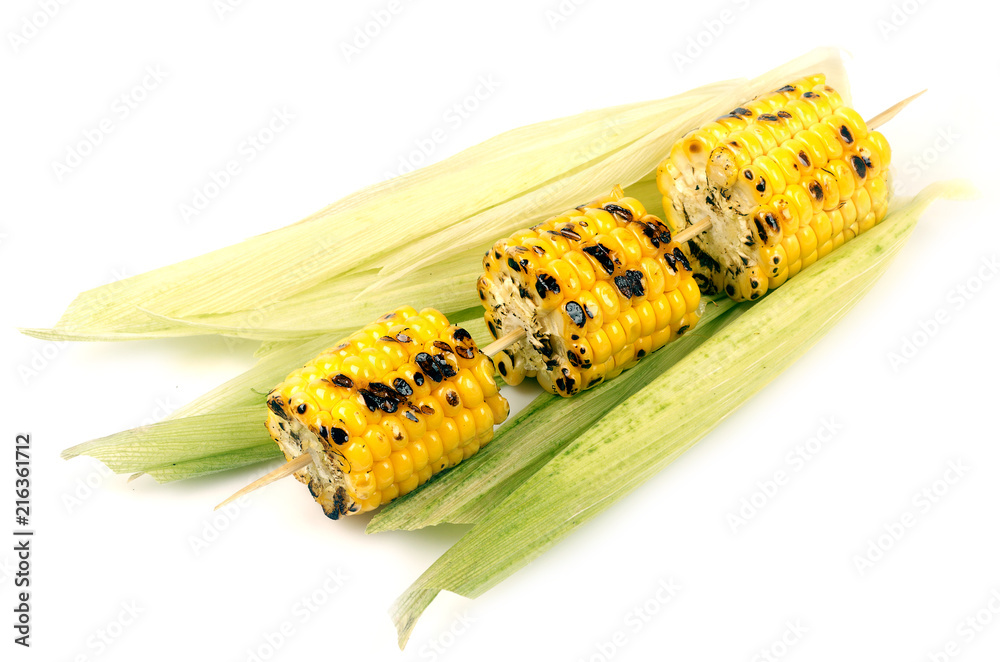 Fototapeta premium corn grill on skewers on white background