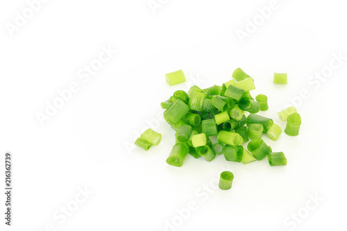 green onion cutted chives nature food on white background