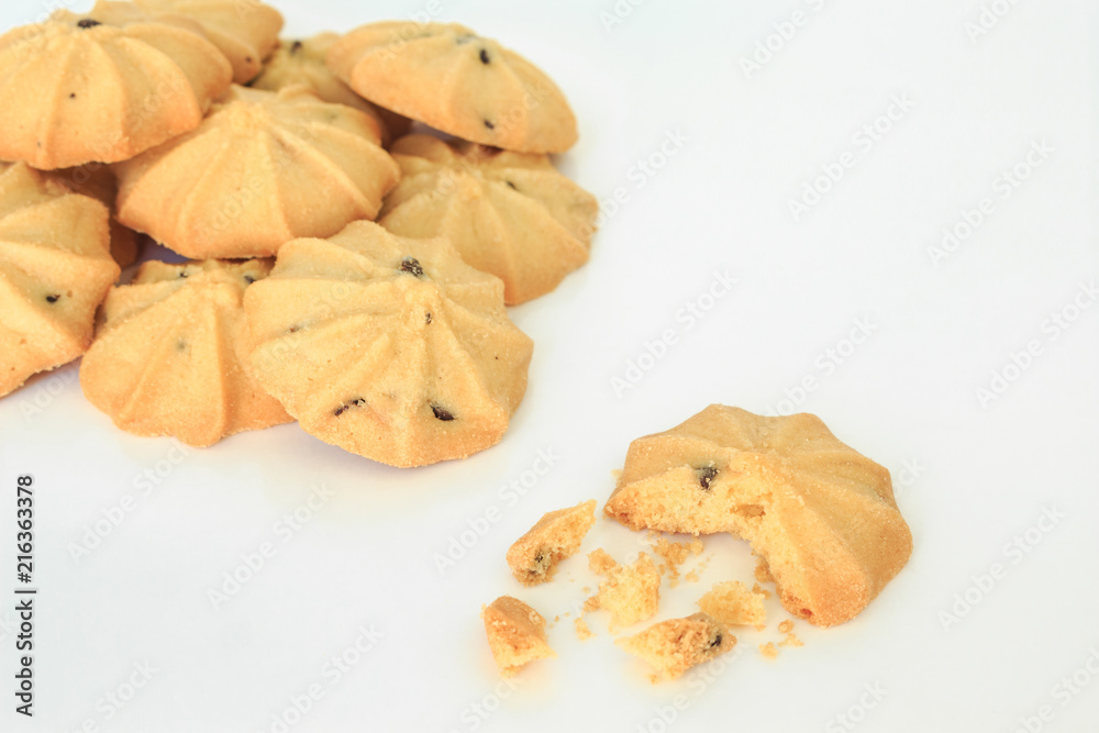 chocolate chip cookies biscuits on white bakcground chocolate chip cookies biscuits on white bakcground