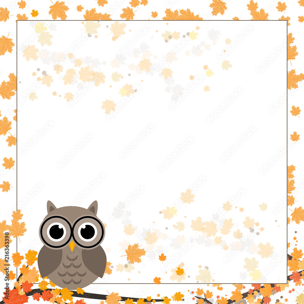 Page for notebook, diary or planners. Page with falling leaves and cute owl on the branch. Page for notebook, diary or planners. Page with falling leaves and cute owl on the branch.