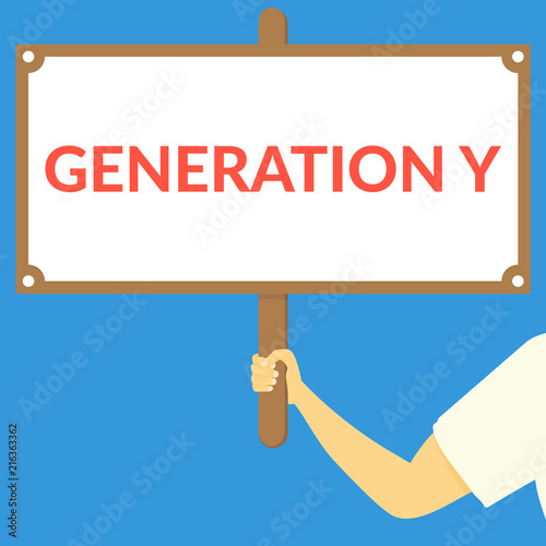 GENERATION Y WORD. Hand holding wooden sign