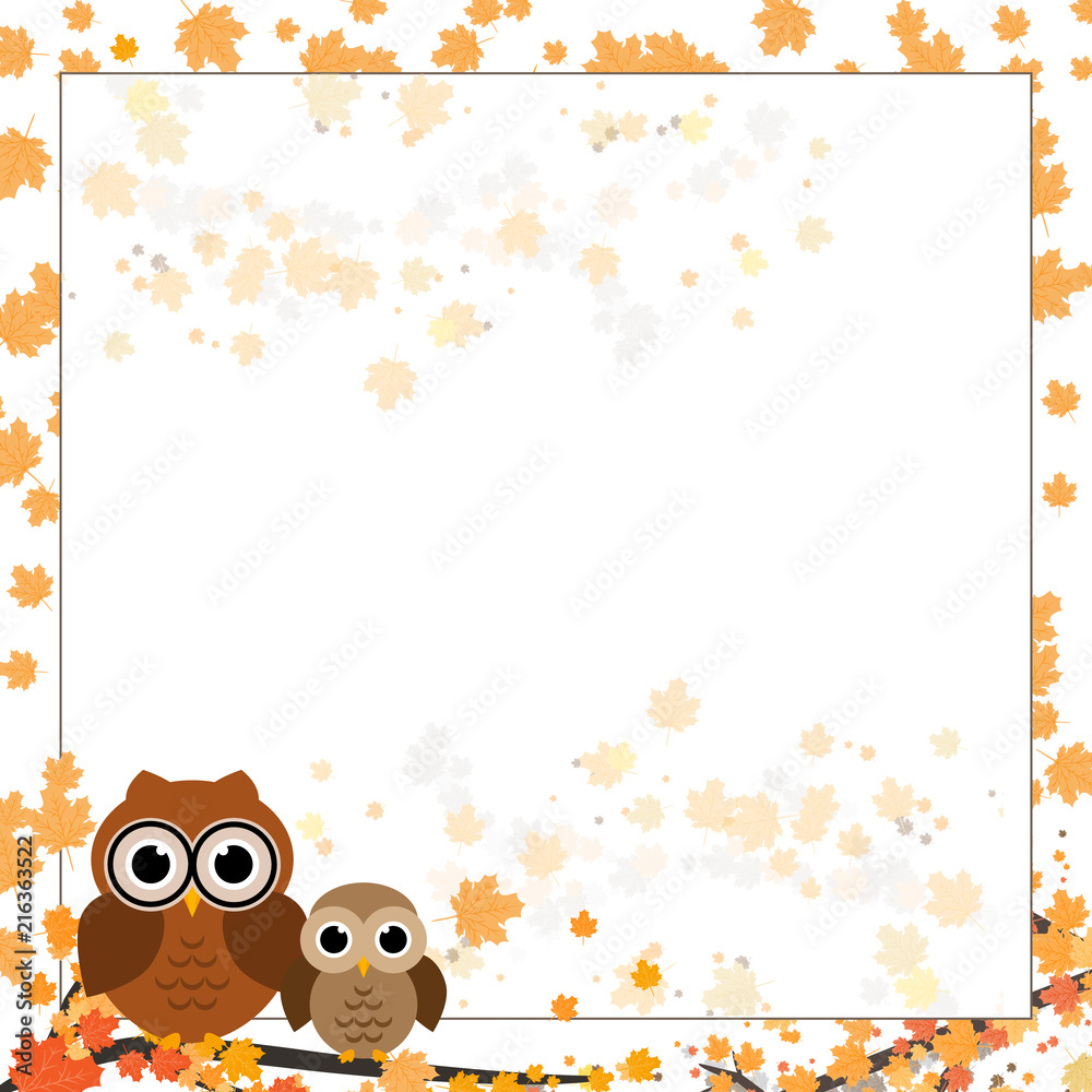 Page for notebook, diary or planners. Page with falling leaves and cute owl on the branch. Page for notebook, diary or planners. Page with falling leaves and cute owl on the branch.