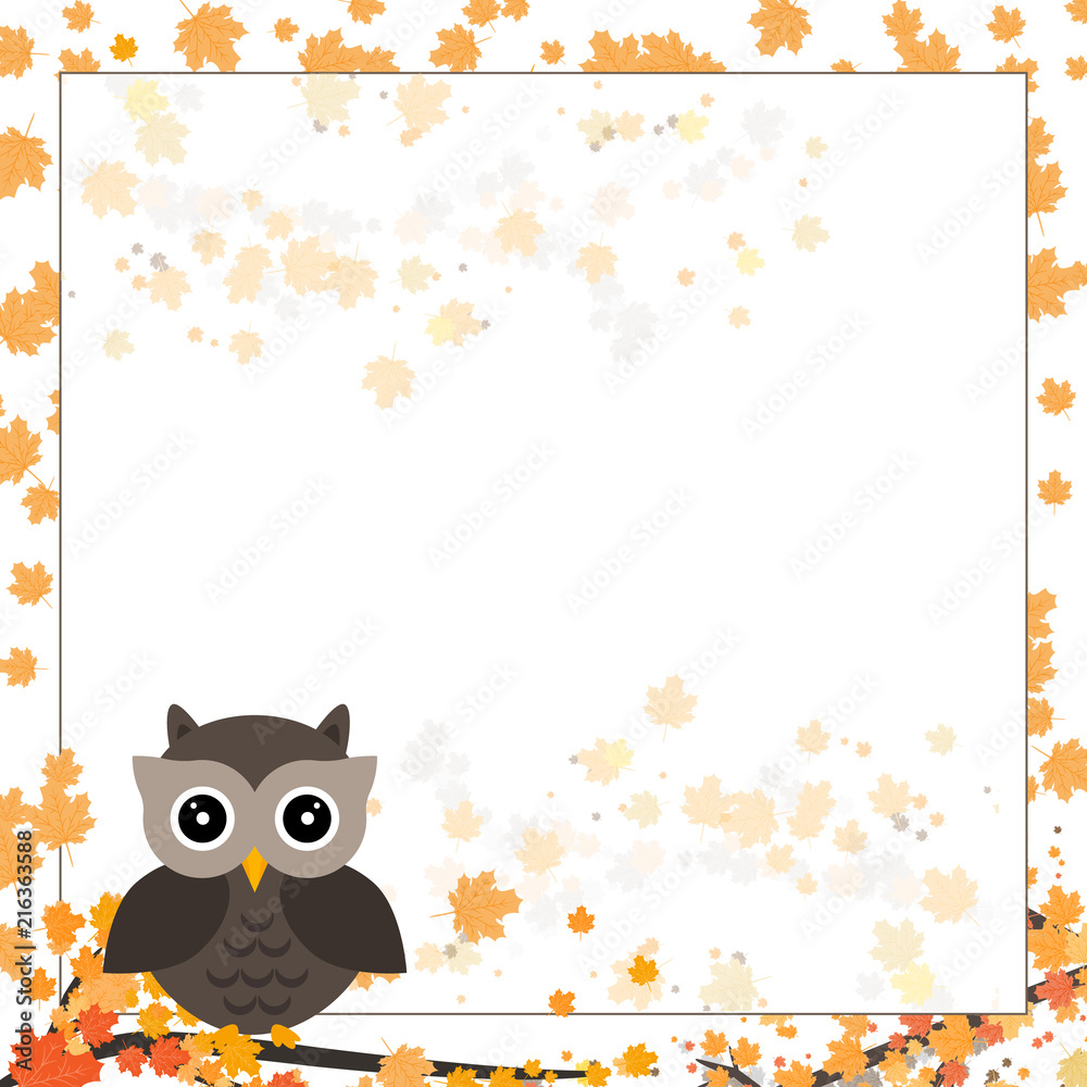 Page for notebook, diary or planners. Page with falling leaves and cute owl on the branch.