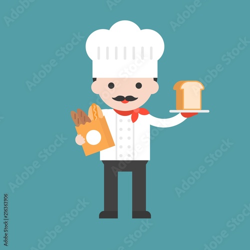 cute pastry chef character, professional set, flat design