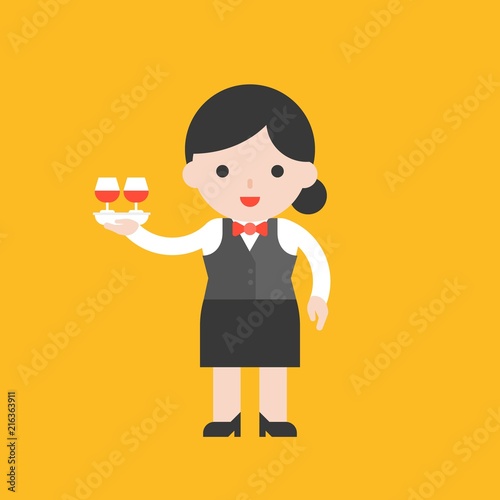 cute waitress chef character, professional set, flat design