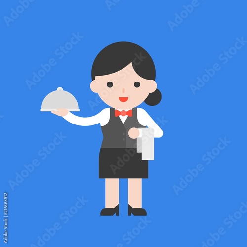 cute waitress chef character, professional set, flat design