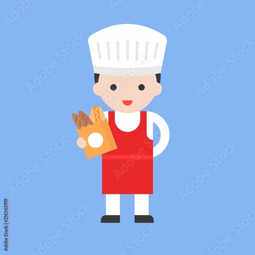cute pastry chef character, professional set, flat design