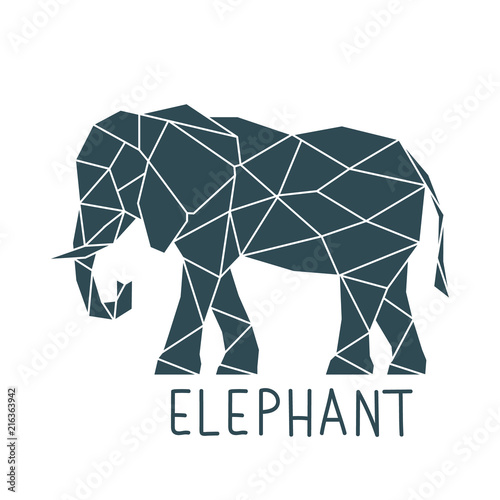 Geometric polygonal Elephant Print with lettering. Scandinavian style poster. Vector illustration.