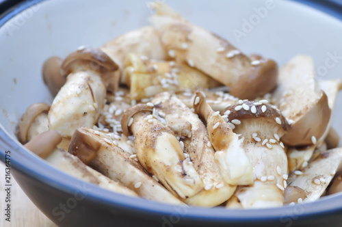 mushroom or femented mushroom with sesame and sauce photo