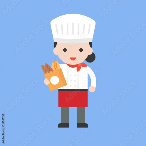 cute pastry chef character, professional set, flat design