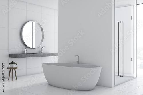 White bathroom inteiror  tub and shower