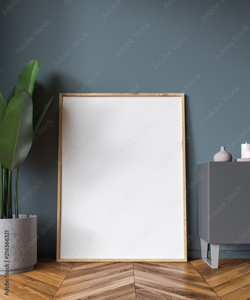 Fototapeta premium Vertical poster in empty gray room