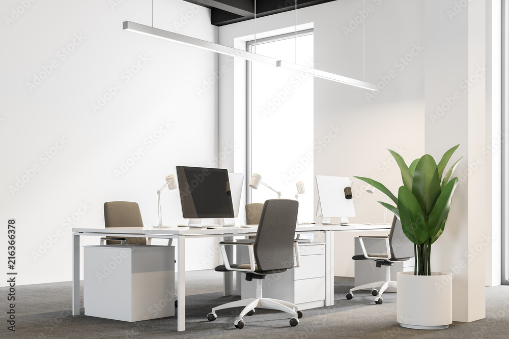 Fototapeta premium Modern white wall office work space corner