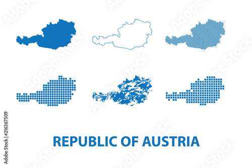 map of Republic of Austria - vector set of silhouettes in different patterns