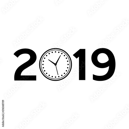 Icono plano 2019 con reloj en negro