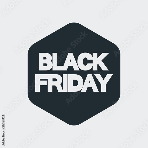 Icono plano BLACK FRIDAY en hexagono en fondo gris