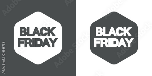 Icono plano BLACK FRIDAY en hexagono en gris y blanco