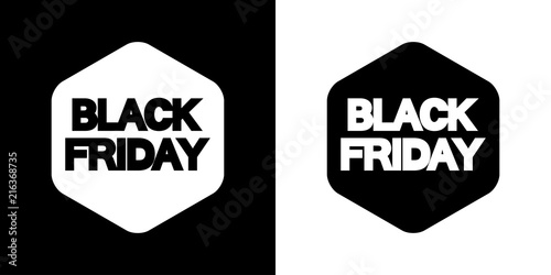 Icono plano BLACK FRIDAY en hexagono en negro y blanco