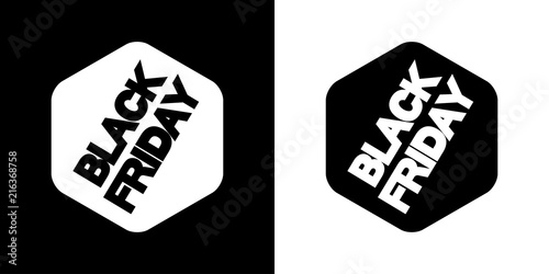 Icono plano BLACK FRIDAY ladeado en hexagono en negro y blanco