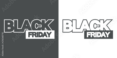 Icono plano BLACK lineal y FRIDAY en rectángulo en gris y blanco