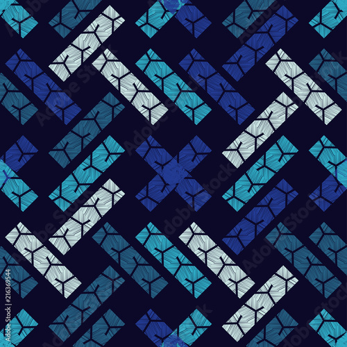 Seamless abstract geometric pattern. Mosaic texture. Brushwork. Hand hatching. Scribble texture. Textile rapport.