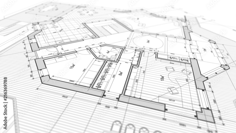 Architecture design: blueprint plan - illustration of a plan modern residential building / technology, industry, business concept illustration: real estate, building, construction, architecture Architecture design: blueprint plan - illustration of a plan modern residential building / technology, industry, business concept illustration: real estate, building, construction, architecture
