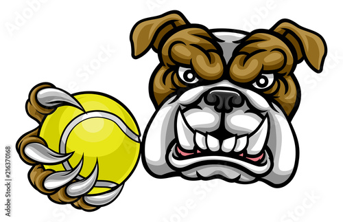 Bulldog Dog Holding Tennis Ball Sports Mascot