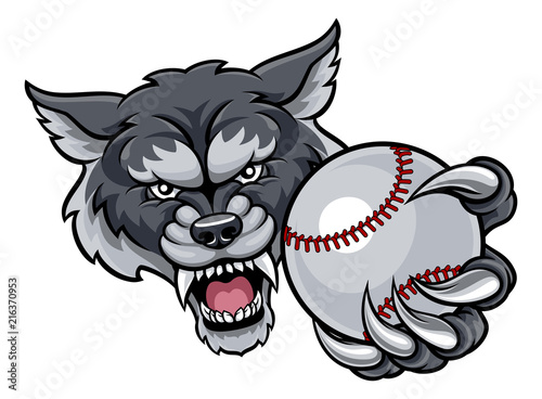 Wolf Holding Baseball Ball Mascot