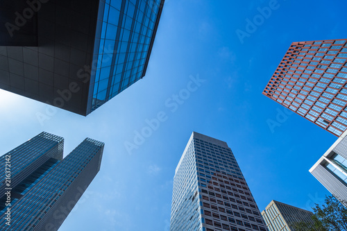 low angle view of skyscrapers in city of China.